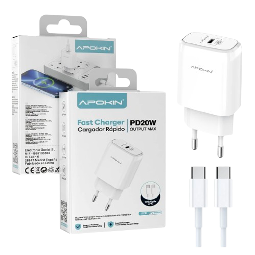 Carregador USB-C 20W/3.0A Cabo Type-C APOKIN